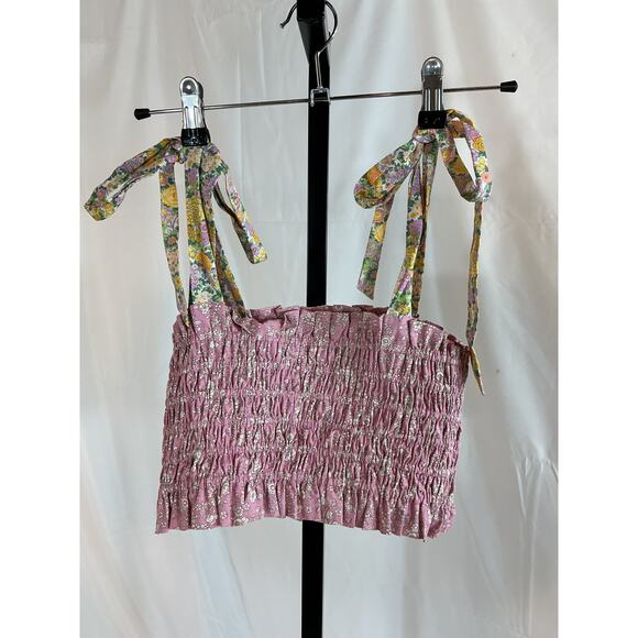 Loveshackfancy 'Corbin' Pink Floral Print Liberty Fabric Cropped Top Size XS - Picture 2 of 5